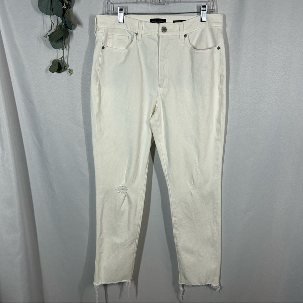 Banana Republic | High Rise Slim Skinny Leg White Denim Raw Hem Women’s Size 31